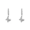 Charm 1 Pair Hip Hop AAA CZ Stone Paved Bling Ice Out Butterfly Drop Earrings for Men Women Unisex Fashion Jewelry Gift