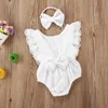 Księżniczka niemowląt Baby Girls Lace Romper / Dress Sukienka Sleeve Sleeve White Lace Fly Sleeve Bow Back Jumpsuit + Headband / Dress 0-5y Q0716