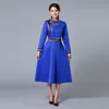 National style party dresses Retro tang suit women's cheongsam gown spring autumn long elegant Qipao stand Collar embroidered cotton Robe