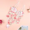 Sexy Set ladies sexy teddy bodysuit mesh see-through erotic lingerie sling strapless bra print one-piece underwear L2304