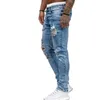 Män sexiga hål rippade jeans byxor blå casual män sexiga hål rippade jeans byxor blå casual penna denim byxor manlig skinny cowboy x0621