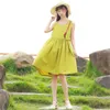 Mori fille débardeur robe jaune Fluorescent été robe d'été femmes sans manches gilet lâche coton robes arc Vestidos 210520