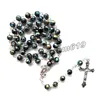 Jóias Católicas Long preto Acrílico Rosário Gravatas Cross Cross Beads Strand Pingente Para Homens Mulheres Jóias Religiosas