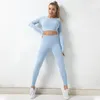 Vêtements de yoga Femmes Survêtements Pantalons Sports Fitness Taille haute Hip Lift Manches longues Couleur unie Ajustement serré Évider Confortable Respirant Séchage rapide WMD