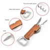 Wooden Handle Bottle Opener Keychain Knife Pulltap Double Hinged Corkscrew Stainless Steel Key Ring Openers Bar Kitchen Wine Tool