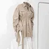 PU lederen tuniek jurk voor vrouwen revers lange mouw hoge taille shirt jurken vrouwelijke mode kleding 200 210520