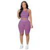 Vêtements de sport d'été femmes vêtements de Fitness ensemble court tenues deux pièces survêtement costumes gilet Shorts couleur unie grande taille survêtement