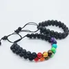 Personalidade de moda de fios com miçanos coloridos ioga chakra bracelete natural scrub de pedra vulcânica dupla camada trançada INTE22