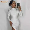 الماس شرابة ضمادة فستان طويل المرأة مثير عارية الذراعين سبليت bodycon المشاهير حزب مساء مدرج vestidos الأزياء 210527