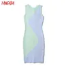 Tangada chique vrouwen kleur blok gebreide potloodjurk mouwloze vlinderdas korte jurken dragen zomer sundress 2LK4 210609