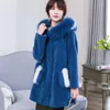 Manteau en fausse fourrure pour femme, veste en laine épaisse, à capuche véritable, mi-longue, hiver 2022, 18054, WYQ1876