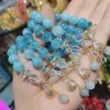 Ocean Blue Stone Bracelet 10mm Elastic Pulse Women's Fashion Natural Amulet Faith Gift Item Link Chain