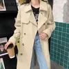 Autumn Long Trench Coat Women Double Breasted Drawstring Sleeve Casual Windbreaker Turn Down Collar Ladies Coats 210508