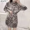 Women Vintage Leopard Print Double Pockets Casual Slim Shirt Dress Female Chic Breasted Bow Tied Sashes Vestidos DS8137 210416