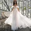 Vestidos casuais boêmio espaguete cinta casamento vestido de renda design curto babados fora do ombro noivado nupcial uma linha transparente 326b