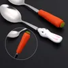 Posate per sublimazione Carino Pasqua Carota Manico di coniglio Cucchiai per alimentazione del bambino Posate per bambini Cucchiaio in acciaio inossidabile Forchetta Utensili per bambini 1 pezzo Stoviglie per pranzo portatile