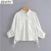 Femmes Mode Double Poches Patch Blanc Smock Blouse Femme Casual Lâche Kimono Chemises Chic Blusas Tops LS7681 210416