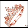 Banda Jewelryzircon Cristal Diamante Coroa Mulheres Anel de Dedo Anéis De Noiva Casamento Jóias Rosa Banhado Ouro 1689 Gota Entrega 2021 JH9FZ