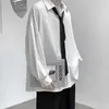 黒い長袖シャツ男性韓国快適なブラウスカジュアルルースシングルブレストシャツTie P0812