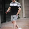 Men's Tracksuits 2021 Summer Men Tracksuit Short Sleeve Set Fashion Patchwork Casual T-Shirt Shorts Two Piece Bodybuilding Fitness Sportswea