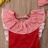 One-Pieces Summer Toddler Baby Girls Ruffle Bandage Swimwear Swimsuit Striped Headband Beachwear Bathing Suit 0-4Y