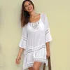 Damen Bademode Bambus Sommer Pareo Strand Cover Up Sexy Frauen Badeanzug Kaftan Kleid Tunika Weiß Beachwear #Q382