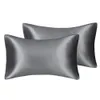 Silky Satin Pillow Case King Queen Full Sizes Hotel Home Wholesale Pillow Covers Solid 12 Colors Hair Skin Care sxjun1