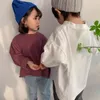 和風の子供の綿実のゆるいTシャツの男の子長袖ティー女の子全てのマッチトップス服210508