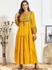 Sisakia Indie Folk broderie robe Maxi pour les femmes automne 2021 jaune point pompon lâche décontracté arabe dubaï turquie vêtements musulmans robes