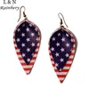 Rainbery American Flag 가짜 가죽 눈물 귀걸이 꽃잎 잎 귀걸이 바 가짜 가죽 귀걸이 독립 기념일 JE0766 Q0709