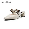 Sophitina Äkta läder Kvinna Mellanklack Skor Kvinnor Mules Style Butterfly-Knot Comfort Dressing Summer Square Toe Skor Fo106 210513