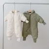 Inverno Bebê Meninos e Meninas Quentes Quilted Bone Bonito Manga Longa Macacões Infantios Crianças Espessas Zíper Com Capuz Jumpsuits Roupas 0-24m 210413