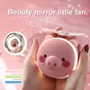 3 W 1 Cute Pin Pocket Cartoon Fan Selfie Light LED USB Rechargable Mini Beauty Portable Makijaż Lustro Handheld Party Prezenty