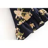 Summer Navy Floral Print Women Sling Dress Ruffles hem Tie Bow Strap Sleeveless Mini Sexy Beach Holiday Vintage 210429