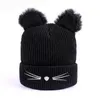 Mode katt öron sant färg casual beani män kvinnor mode stickade vinterbonnet unisex hattar