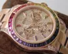 Chrono Eta 7750 Watches Men's Automatic Chronograph Watch Men 904L Steel Diamond Dial Note Crystal Rose Rainbow 116598 Cosmograph Valjoux Wristwatches Mens