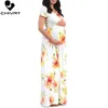 Chivry 2019 Robe de maternité d'été Femmes Mode Imprimé Floral À Manches Courtes Col En V Enceinte Maxi Robe Robes De Grossesse Robes Q0713