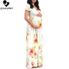 Chivry 2019 vestido de maternidad de verano mujeres moda estampado floral manga corta con cuello en v embarazada maxi vestido vestidos de embarazo vestidos q0713