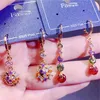 Multicolor Crystal Zirkoon Dangle Oorbellen Voor Vrouwen Mode Kraakbeen Kwastje Eardrop Circle Earring 14K Echte Gouden Kleur Behoud Sieraden 1 Lot / 10 Pairs