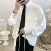 Camicie nere per uomo Manica lunga Casual Camicia oversize da uomo Stile coreano Cargo Work Solid Camisas Dress Business Chemise Homme 210524