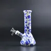8" Porcelain Style Glass Bong Hookah Tobacco Water Pipe Mini Beaker Bongs Ice Catcher Dab Oil Rigs Bubbler Recycler Pipes 14mm Bowl Downstem