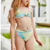 2 sztuk malucha Dziewczynek stroje kąpielowe Ustaw dzieci Tie-barwnik Drukuj Pasek na ramię Bowknot Bikini Beachwear Cute Bathing Swimwear 2021