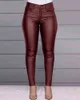 Pantalon en PU enduit décontracté boutonné solide crayon maigre 211124