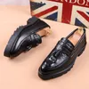 men fashion party nightclub wear genuine leather tassels shoes slip on driving shoe black tide breathable platform loafers mans