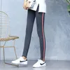 Haute Qualité Leggings de coton Stripes latérales Femmes Casual Legging Pantalon Plus Taille 5XL Taille haute Haute Fitness Leggings Plump femelle 210419