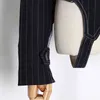 Casual Striped Coats Women Square Collar Puff Long Sleeve Tunic Short Jacket Female Fashion Spring Clothes 210524