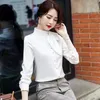 High Quality Casual White Green Blouse Tops Women Girl Sweet S-4XL Stand Collar Solid Shirt With Bow Women's Blouses & Shirts