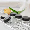 Clear Eye Cream Jar Bottle 3g 5g Contenitore per balsamo per labbra in vetro vuoto Vasetti per campioni cosmetici a bocca larga con tappo nero