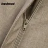 Aachoae Women Casual Khaki Pants Full Length Office Wear Trousers Zipper Fly Straight Long With Big Pocket Pantalones 210925