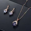 Earrings & Necklace Charm Set Golden Flower Rose Drop Crystal Box Chain Christmas Woman Wedding Ornament Gift Jewelry Sets